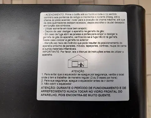 Photo de l’avis officiel: GALP Aquecedor Painel de Vidro (Gas heater) Chauffage au gaz — risque: Brûlures