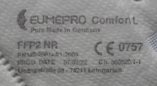 Photo de l’avis officiel: EUMEPRO Masque filtre à particules — risque: Risque microbiologique