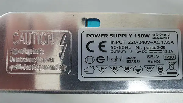 Photo de l’avis officiel: E-Light Power Supply 150W Alimentation électrique — risque: Choc électrique