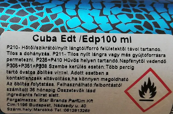 Photo de l’avis officiel: CUBA Copacabana for men Eau de Toilette — risque: Risque chimique