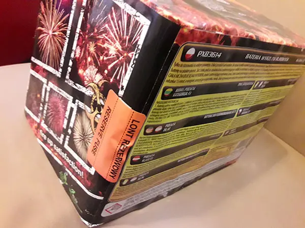 Photo from the official notice: Piromax VIRUS fireworks — burns & fire risk