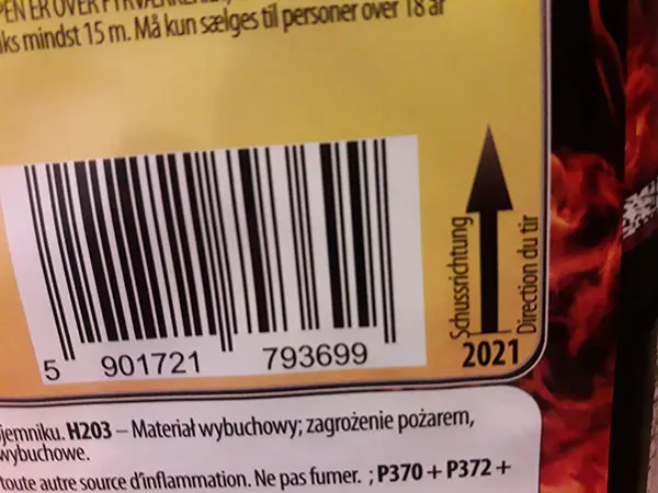 Photo from the official notice: Piromax VIRUS fireworks — burns & fire risk
