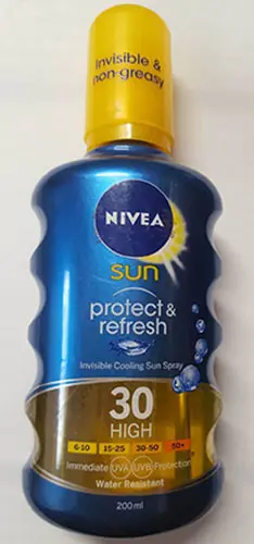 Photo from the official notice: Nivea Sun protect &amp; refresh / Invisible Cooling Sun Spray sunscreen lotion — chemical risk