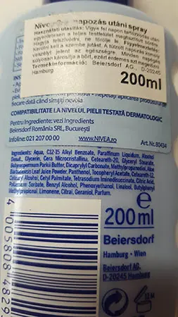 Photo de l’avis officiel: Nivea Pflegende after sun Après la lotion solaire — risque: Risque chimique