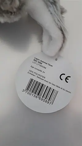 Photo from the official notice: La compagnie des marmottes Lapin Jeannot 13cm soft toy — choking risk