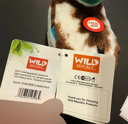 Foto aus der offiziellen Meldung: Wild Republic Mallard duck Plüschspielzeug — Risiko: Ersticken