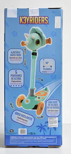 Foto do aviso oficial: K3YRiders 3 W SCOOTER CON PELUCHE SAURUS Scooter de brinquedo — risco: Ferimentos