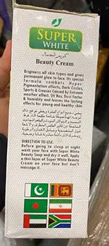 Photo de l’avis officiel: Super White Beauty Cream Crème éclaircissante pour la peau — risque: Risque chimique