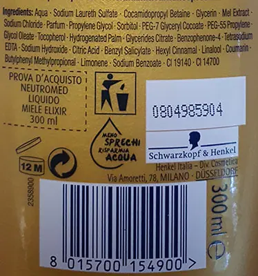 Foto dell’avviso ufficiale: Neutromed Miele Elixir Sapone liquido — rischio: Rischio chimico
