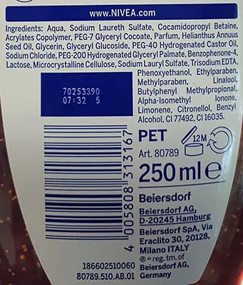 Photo de l’avis officiel: Nivea Waterlily &amp; Oil Gel douche — risque: Risque chimique