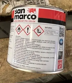 Photo from the official notice: SAN MARCO, SATURNO Prodotto verniciante ,Pittura anti corrosiva varnish — chemical risk