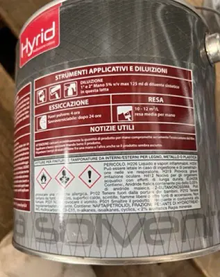 Foto dell’avviso ufficiale: COVEMA HYRID SMALTO ALTO SOLIDO SATINATO, 2)HYRID SMALTO ALTO SOLIDO BRILLANTE,  3)PY4 SMALTO GRANA GROSSA Ver — rischio: Rischio chimico