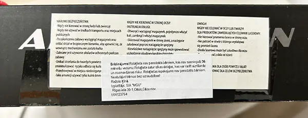 Photo from the official notice: AIRSOFT GUN AIRSOFT GUN toy gun with projectiles — injuries risk