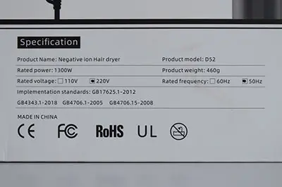 Photo de l’avis officiel: Negative ion Hair dryer Sèche-cheveux — risque: Choc électrique