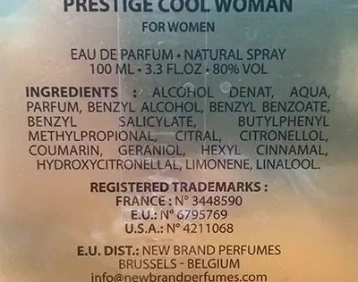 Photo de l’avis officiel: New Brand Cool Woman Parfum — risque: Risque chimique