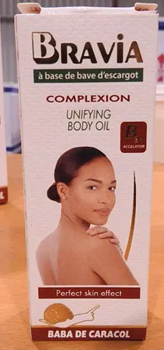 Foto aus der offiziellen Meldung: Gandour Bravia unifying Body Oil Hautaufhellendes Körperöl — Risiko: Chemikalie