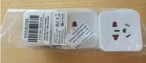 Foto uit de officiële melding: Masterplug Visitor to UK Adaptor Travel Power Reisadapter — risico: Elektrische schok