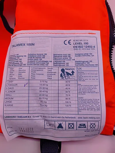 Foto uit de officiële melding: Talamex Reddingsvest — risico: Verdrinking