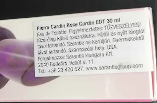 Photo de l’avis officiel: Pierre Cardin Rose Cardin EdT Eau de toilette — risque: Risque chimique
