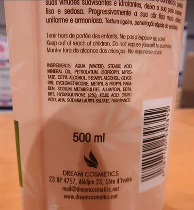 Photo de l’avis officiel: Dream Cosmetics Cocopulp Lightening Lotion Crème éclaircissante pour la peau — risque: Risque chimique