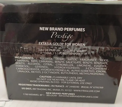 Photo de l’avis officiel: Extasia Goldy Eau de Parfum natural spary for women — risque: Risque chimique