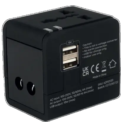 Foto aus der offiziellen Meldung: Core Travel Adapter World USB Reiseadapter — Risiko: Elektrischer Schlag