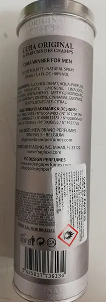 Photo de l’avis officiel: CUBA ORIGINAL Eau de Toilette Natural Spray for men — risque: Risque chimique
