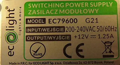 Photo de l’avis officiel: Eco Light Switching Power Supply Alimentation électrique — risque: Choc électrique