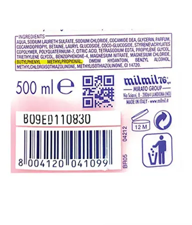 Photo de l’avis officiel: MilMil Sapone liquido idratante mora &amp; muschio Savon liquide — risque: Risque chimique