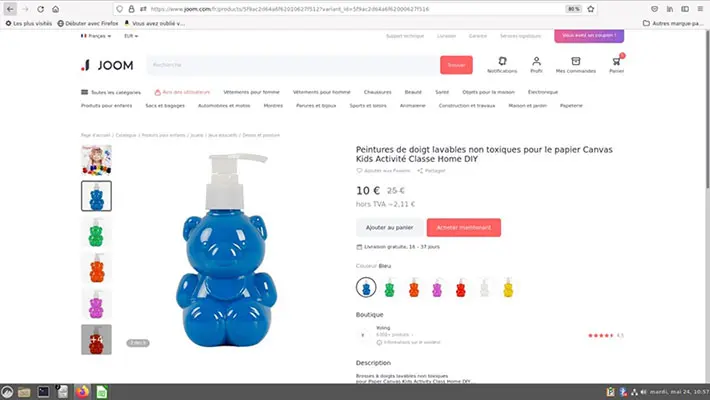 Photo from the official notice: Peintures de doigts lavables non toxiques pour le papier Canvas Kids Activité Classe Home DIY finger paint — chemical risk