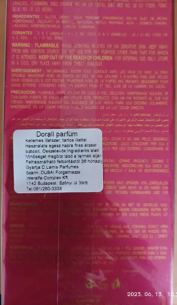 Foto dell’avviso ufficiale: DORALL Collection Eau de Toilette spray for women — rischio: Rischio chimico (A12/02348/23)