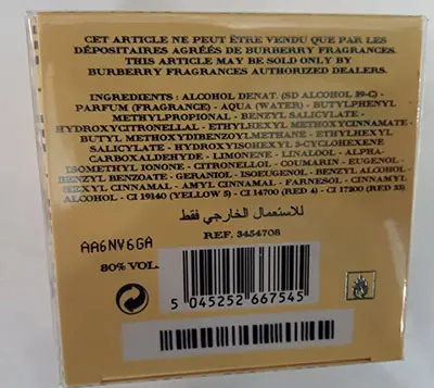 Photo de l’avis officiel: Burberry Eau de Parfum Natural Spray Vaporisateur — risque: Risque chimique