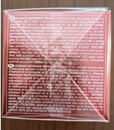 Photo de l’avis officiel: Clinians Antirughe Repair Crème antirides — risque: Risque chimique