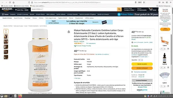 Foto dell’avviso ufficiale: MAKARI Makari naturalle carotonic extrême lotion corps éclaircissante (17.6oz) Lotion hydratante Lozione per s — rischio: Rischio chimico