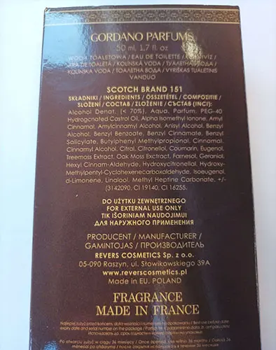 Foto dell’avviso ufficiale: GORDANO PARFUMS Scotch brand 151 Eau de toilette — rischio: Rischio chimico (A12/02449/23)