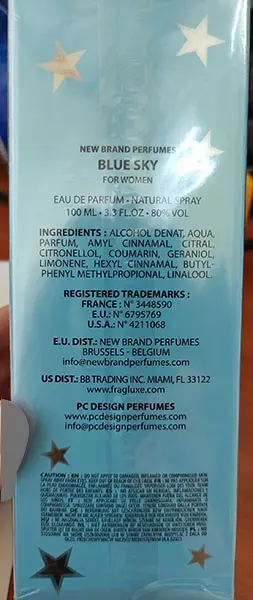 Foto do aviso oficial: New Brand Perfumes Blue Sky for women — risco: Químico