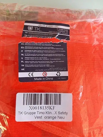 Foto dell’avviso ufficiale: TK Gruppe Warnweste orange Giubbotto di sicurezza — rischio: Lesioni