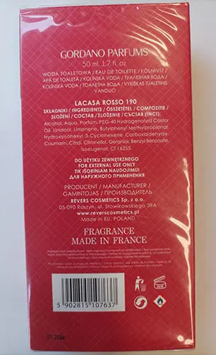 Photo de l’avis officiel: GORDANO PARFUMS 2012 Eau de Toilette pour homme — risque: Risque chimique