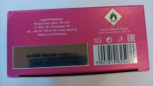 Photo de l’avis officiel: Lazell Varsovie Eau de Parfume for Women — risque: Risque chimique