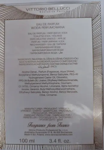 Photo de l’avis officiel: Vittorio Bellucci Goddess of Olympe Eau de Parfum for women — risque: Risque chimique