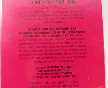 Foto dell’avviso ufficiale: BROSSI/MARCO BROSSI GORDANO PARFUMS/BROSSI/MARCO BROSSI Eau de toilette — rischio: Rischio chimico