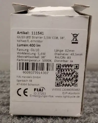 Foto do aviso oficial: FIAI LED Lamppu Lâmpada LED — risco: Choque elétrico