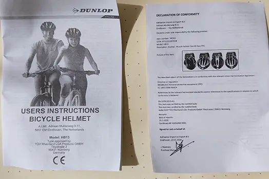 Foto dell’avviso ufficiale: Dunlop Bicycle helmet / casque de vélo Casco da bicicletta — rischio: Rischio per la salute / altro & Lesioni