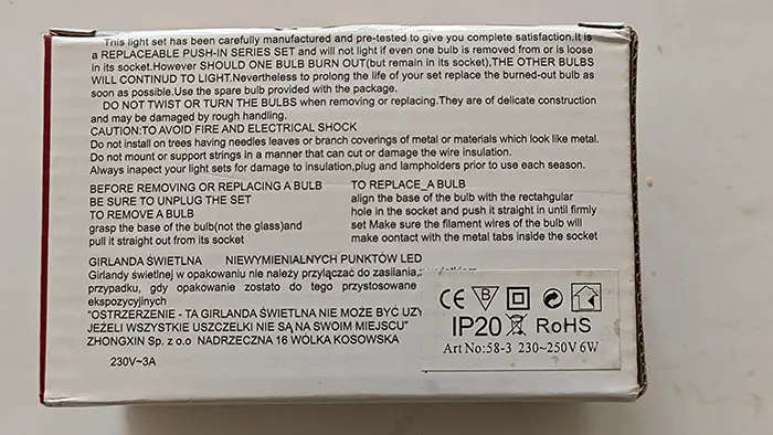 Photo from the official notice: Lampki choinkowe led lighting chain — electric shock risk (A12/02646/23)