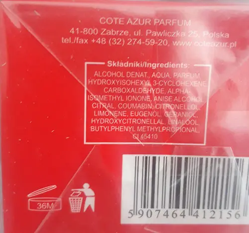 Foto dell’avviso ufficiale: Cote D'Azur Gepardo Red Women Profumo — rischio: Rischio chimico