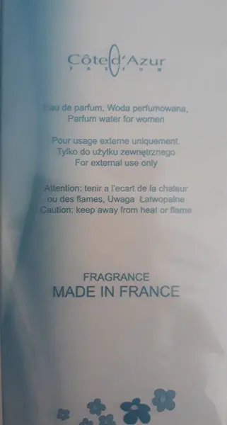 Photo from the official notice: Cote D'Azur Koya Sun for women perfume — chemical risk