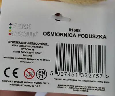 Foto do aviso oficial: VERK GROUP Osmiornica poduszka Brinquedo macio — risco: Engasgamento