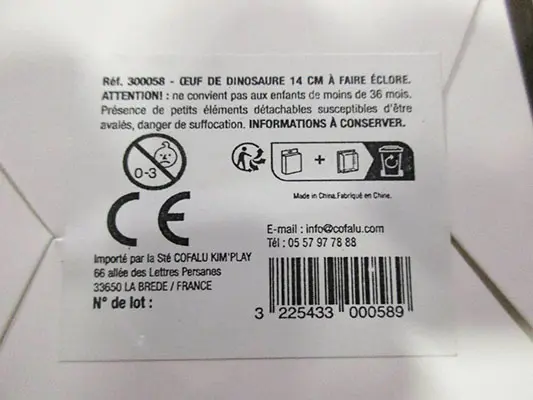 Photo de l’avis officiel: Kim'play Dinosaur Egg Jouet extensible — risque: Étouffement & Blessures