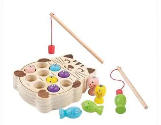 Foto uit de officiële melding: Jeu de pêche en bois magnétique jeu de puzzle- "Fishing game" Magnetisch vissen spel — risico: Chemische risico's & Verstikking door inslikken