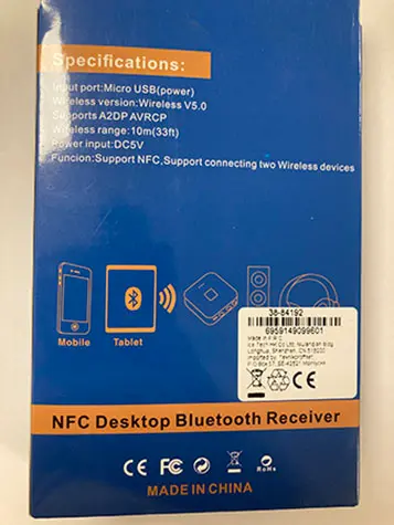 Photo from the official notice: NFC Desktop Bluetooth Receiver — environment risk